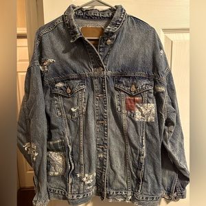 American Eagle Patchwork Distressed Denim Jacket Size Large.